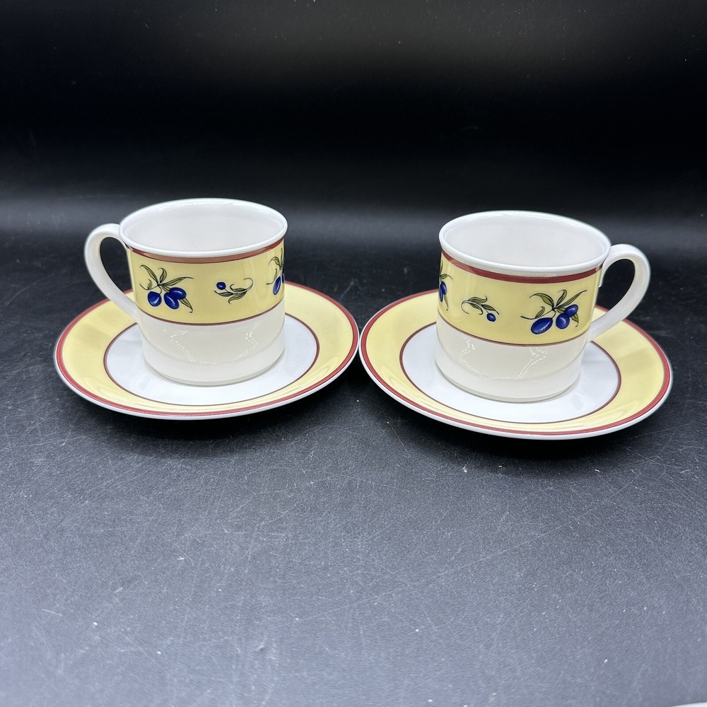 Villeroy & Boch LE SUD Olive Yellow Expresso Demitasse Cups & Saucer Set 2